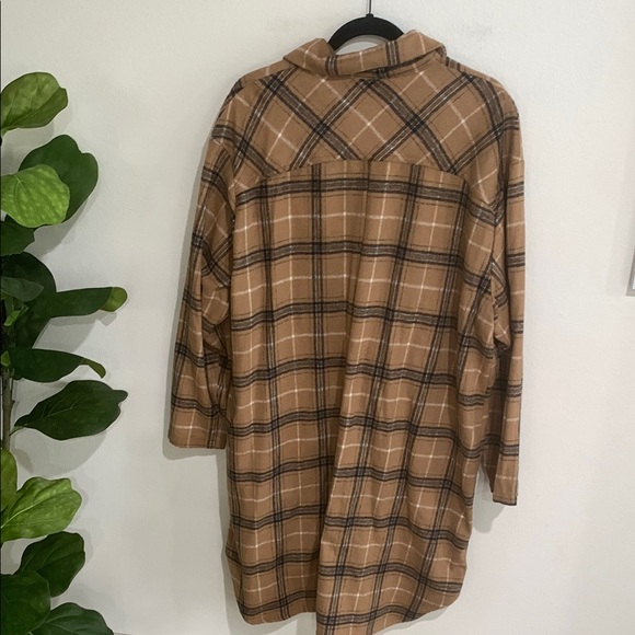 Plaid Tan Jacket for Women Long - Picture 6 of 6